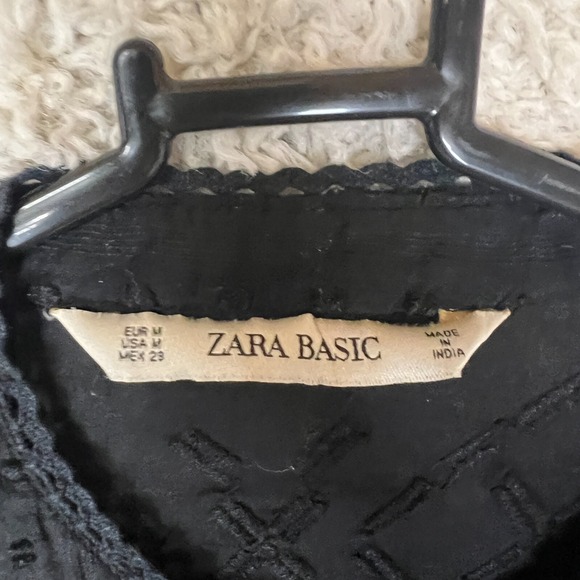 Zara Blouse Top‎ Womens Medium Black Boho Relaxed Festival Embroidered Cropped - Picture 2 of 8